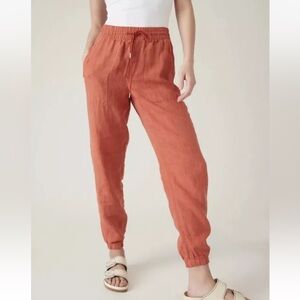 Athleta Retreat 100% Linen Pants Jogger High Rise Persimmon Coral Women’s Sz 16
